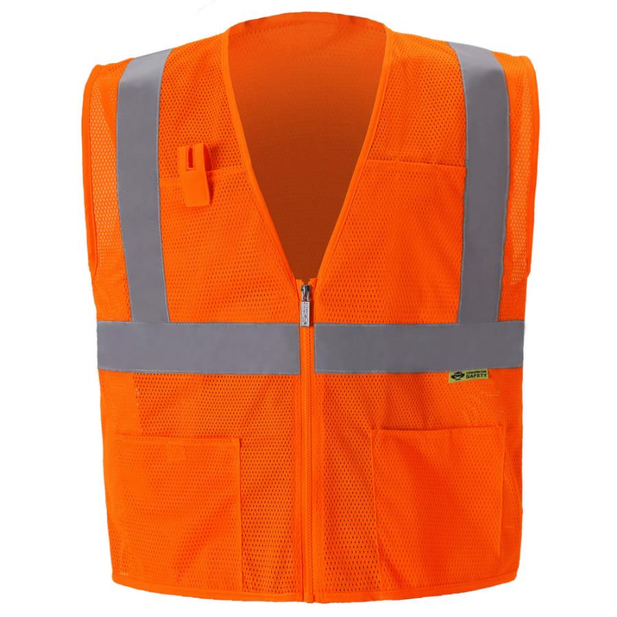 A320C2 Orange Mesh Safety Vest Zipper Closure