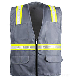 038A-Gray Multi-Pocket Zipper Closure Hi Vis Vest THUMBNAIL