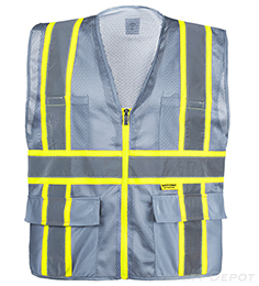 Gray colored safety vests polyester mesh with reflective stripes THUMBNAIL