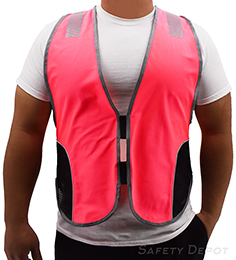 Hi visibility lightweight pink safety vest with reflective stripes THUMBNAIL