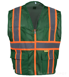 Green colored safety vests polyester mesh with reflective stripes THUMBNAIL