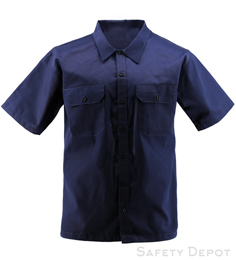 Navy Blue Short Sleeve Work Shirt Poly-Cotton Twill button-thru chest pockets THUMBNAIL