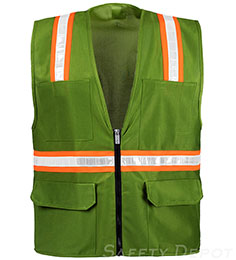 Olive Green Safety Vest Four pockets on outer portion of vest THUMBNAIL