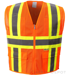 Orange mesh safety vest with four pockets zipper closure THUMBNAIL