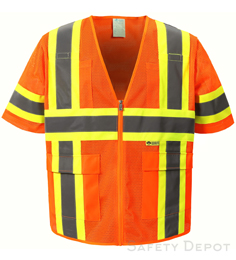 Orange Mesh Class 3 Safety Vest Adjustable Hook and Loop Side Panels THUMBNAIL