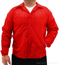 Nylon Taffeta Windbreaker Material Red Coaches Jacket with pockets THUMBNAIL