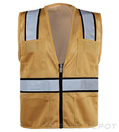 Tan Reflective Safety Vest with Pockets THUMBNAIL