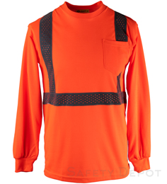 Class 2 Orange Long Sleeve Shirt with reflective stripes THUMBNAIL