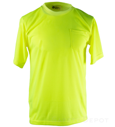 Hi Visibility Lime/yellow tee shirt, pocket, moisture wicking THUMBNAIL