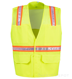 High gloss PVC reflective tapes with four pockets on outer portion of vest THUMBNAIL