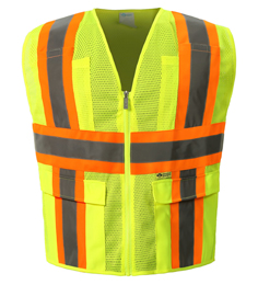 Yellow Mesh Class 2 Two Tone Safety Vest with pockets THUMBNAIL