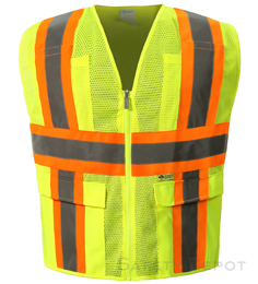 Class 2 Safety-Yellow Mesh Vest with pockets THUMBNAIL