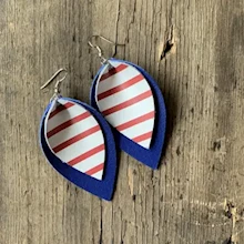 Blue Leather Striped Earrings LARGE