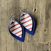 Blue Leather Striped Earrings THUMBNAIL