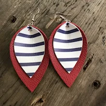 Red Leather Striped Earrings LARGE