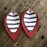 Red Leather Striped Earrings MAIN