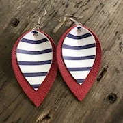 Red Leather Striped Earrings THUMBNAIL