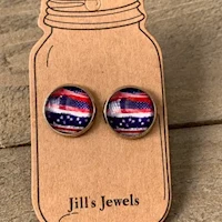 Red White and Blue Striped Stud Earrings MAIN