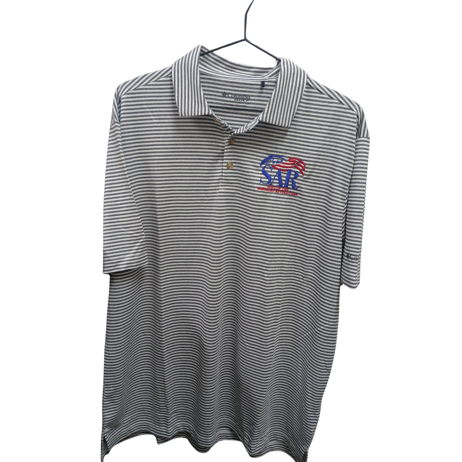 SAR Logo Gray Striped Polo LARGE
