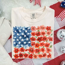 Floral American Flag T-Shirt LARGE