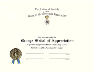 BRONZE CAR MEDAL OF APPRECIATION CERTIFICATE LARGE