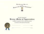 BRONZE CAR MEDAL OF APPRECIATION CERTIFICATE THUMBNAIL