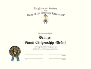 BRONZE GOOD CITIZENSHIP MEDAL CERTIFICATE LARGE