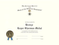 BRONZE ROGER SHERMAN MEDAL CERTIFICATE MAIN