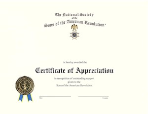 CERTIFICATE OF APPRECIATION – Sons of the American Revolution ...