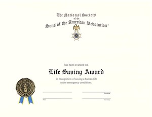 LIFE SAVING MEDAL CERTIFICATE LARGE