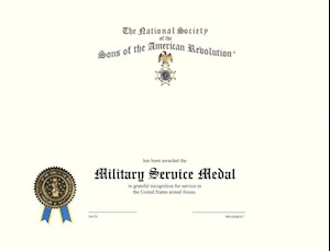 MILITARY SERVICE MEDAL  CERTIFICATE LARGE