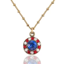 Red White and Blue Patriotic Halo Crystal Drop Necklace LARGE