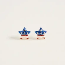American Flag Star Shaped Gold Earrings LARGE