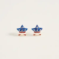 American Flag Star Shaped Gold Earrings MAIN