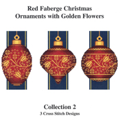 Solaria Gallery - Red Faberge Christmas Ornaments With Golden Flowers Collection 2 THUMBNAIL