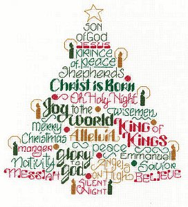 cover of Imaginating - Let's Believe 2944 cross stitch pattern featuring words in shape of Christmas tree MAIN