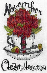 cover of X's & Oh's - Teacup Flowers - Birth Flower - November cross stitch pattern MAIN