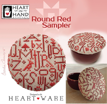 Heart in Hand Needleart - Round Red Sampler MAIN