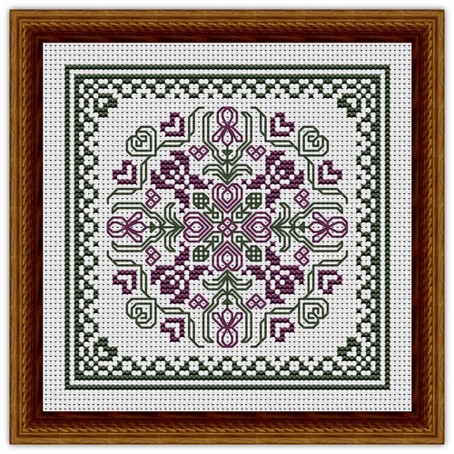 happiness is heartmade cross stitch may hearts square with purple irises