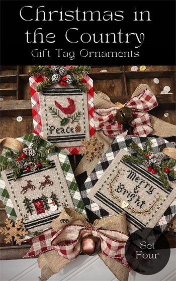 Annie Beez Folk Art - Christmas In The County Gift Tag Ornaments Set 4 MAIN