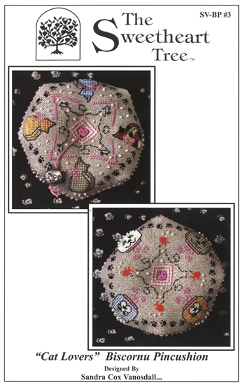 The Sweetheart Tree - "Cat Lovers" Biscornu Pincushion MAIN