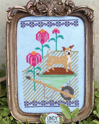 Lindy Stitches - Dogs In The Garden - Helping In The Coneflowers (Summer) MAIN