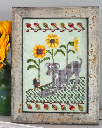 Lindy Stitches - Dogs In The Garden - Romping In The Sumflowers (Fall) MAIN