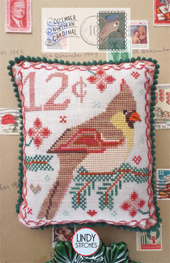 Lindy Stitches - Air Mail - December Northern Cardinal MAIN