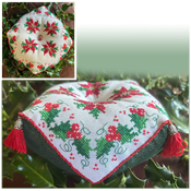 Keslyn's - Holly & Poinsettia Biscornu THUMBNAIL
