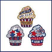Cross Stitch Wonders - Patriotic Cupcakes Trio THUMBNAIL