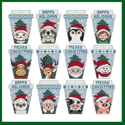 Cross Stitch Wonders - To Go Cups Combo -  Santa Hat Characters MAIN