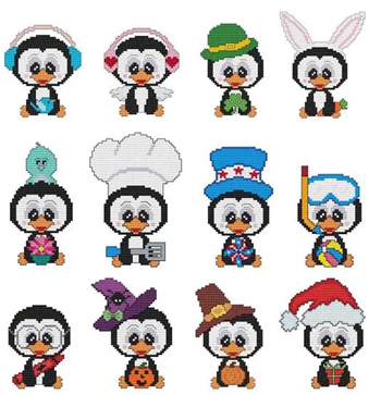 Cross Stitch Wonders - Monthly Little Penguins Combo MAIN