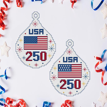 Cross Stitch Wonders - Teardrop Ornament - USA 250 MAIN