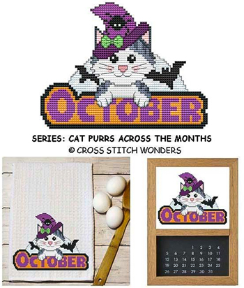 Cross Stitch Wonders - Cat Purrs Across The Months - October MAIN